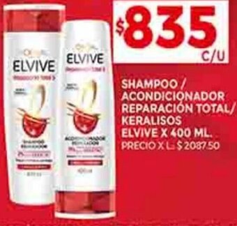 Supermercados DIA SHAMPOO / ACONDICIONADOR REPARACIÓN TOTAL/ KERALISOS ELVIVE X 400 ML. oferta