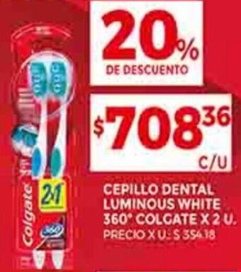 Supermercados DIA CEPILLO DENTAL LUMINOUS WHITE 360 COLGATE X 2 U. oferta
