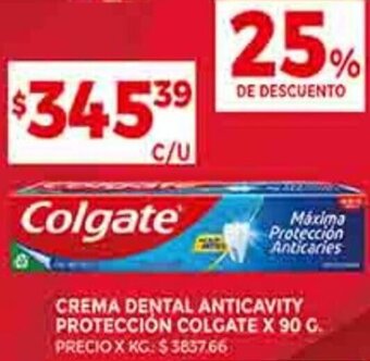 Supermercados DIA CREMA DENTAL ANTICAVITY PROTECCIÓN COLGATE X 90 G. oferta