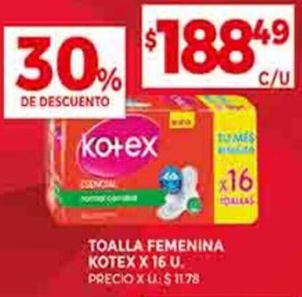 Supermercados DIA TOALLA FEMENINA KOTEX X 16 U. oferta