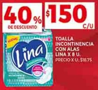 Supermercados DIA TOALLA INCONTINENCIA CON ALAS LINA X 8 U. oferta
