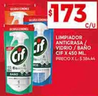 Supermercados DIA LIMPIADOR ANTIGRASA VIDRIO / BANO CIF X 450 ML. oferta