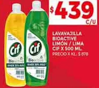Supermercados DIA LAVAVAJILLA BIOACTIVE LIMÓN/LIMA CIF X 500 ML oferta