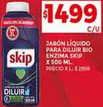 Supermercados DIA JABÓN LÍQUIDO PARA DILUIR BIO ENZIMA SKIP X 500 ML oferta