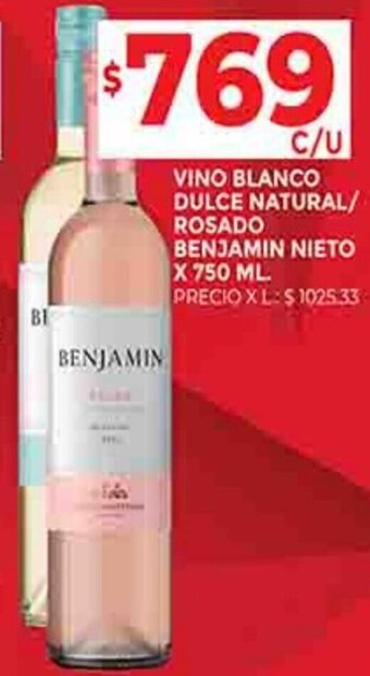 Supermercados DIA VINO BLANCO DULCE NATURAL/ ROSADO BENJAMIN NIETO X 750 ML oferta