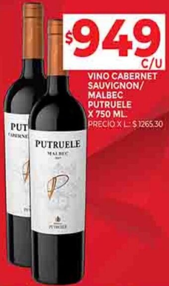 Supermercados DIA VINO CABERNET SAUVIGNON/ MALBEC PUTRUELE X 750 ML. oferta