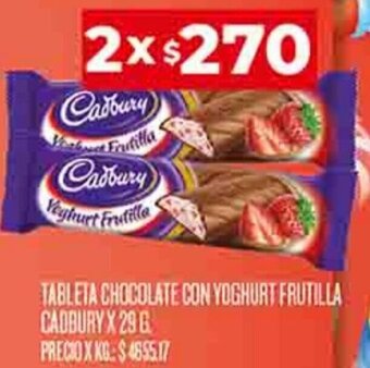 Supermercados DIA TABLETA CHOCOLATE CON YOGHURT FRUTILLA CADBURY 2 X 29 G oferta