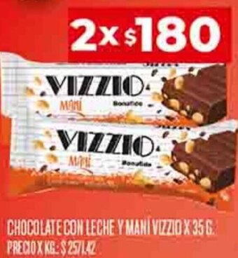 Supermercados DIA CHOCOLATE CON LECHE Y MANI VIZZIO 2 X 35 G. oferta