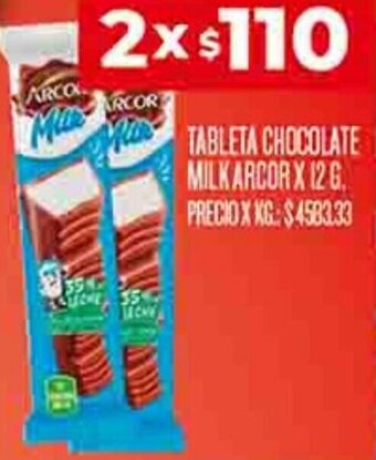 Supermercados DIA TABLETA CHOCOLATE MILK ARCOR 2 X 12 G. oferta