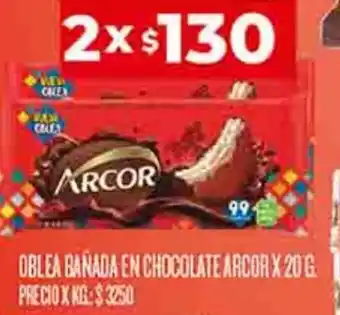 Supermercados DIA OBLEA BAÑADA EN CHOCOLATE ARCOR 2 X 20 G. oferta