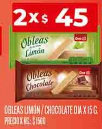 Supermercados DIA OBLEAS LIMON/CHOCOLATE DIA 2 X 15 G. oferta
