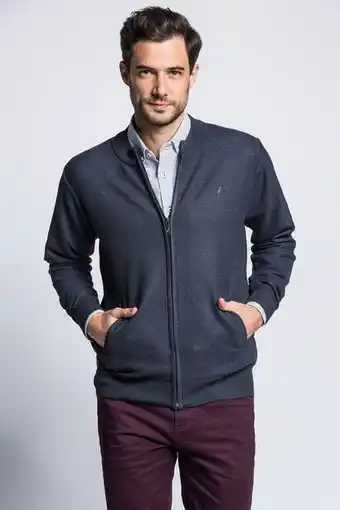 Macowens Sweater tipo campera lisa azul oferta