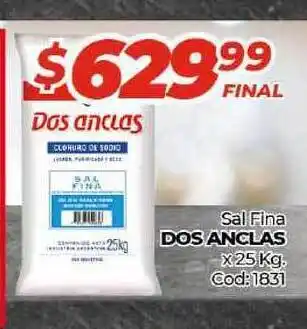 Diarco Dos Anclas Sal Fina x 25kg Cod: 1831 oferta