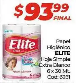 Diarco Elite Papel Higiénico Hoja Simple Extra Blanco 6 x 30mt Cod: 6291 oferta
