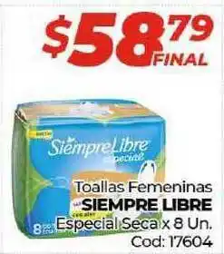 Diarco Siempre Libre Toallas Femeninas Especial Seca x 8un oferta