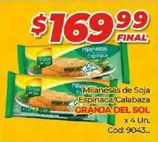 Diarco Granja Del Sol Milanesas de Soja Espinaca/Calabaza x 4un oferta