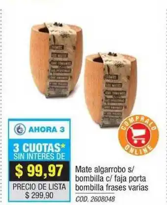 Rio Shop Deco Ahora 3 Mate algarrobo s/bombilla c/ faja porta bombilla frases varias oferta