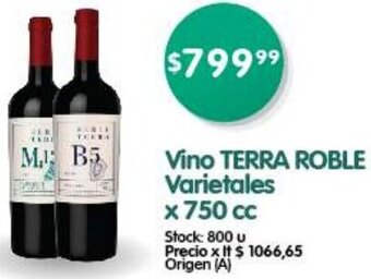 Supermercados Buenos Días Vino TERRA ROBLE Varietales x 750 cc oferta