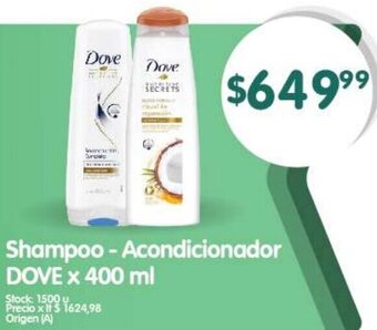 Supermercados Buenos Días Shampoo - Acondicionador DOVE x 400 ml oferta