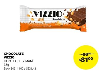 Atomo Conviene CHOCOLATE VIZZIO CON LECHE Y MANÍ 35g oferta