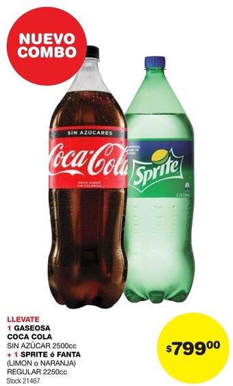 Atomo Conviene LLEVATE 1 GASEOSA COCA COLA SIN AZÚCAR 2500cc + 1 SPRITE Ó FANTA (LIMON O NARANJA) REGULAR 2250cc oferta