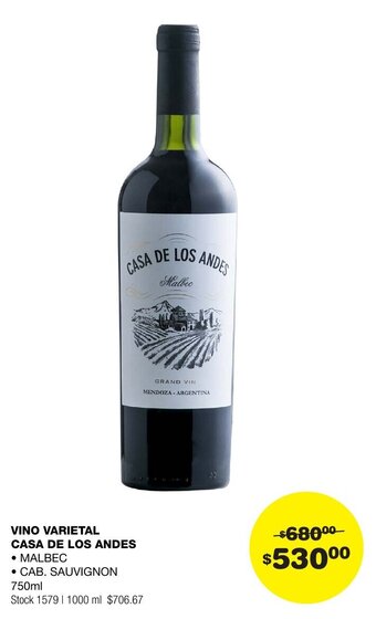 Atomo Conviene VINO VARIETAL CASA DE LOS ANDES 750ml oferta