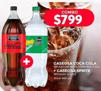 Supermercados Tadicor GASEOSA COCA COLA SIN AZÚCAR NO RETORNABLE X 2,5 L + GASEOSA SPRITE REGULAR X 2,25 L oferta
