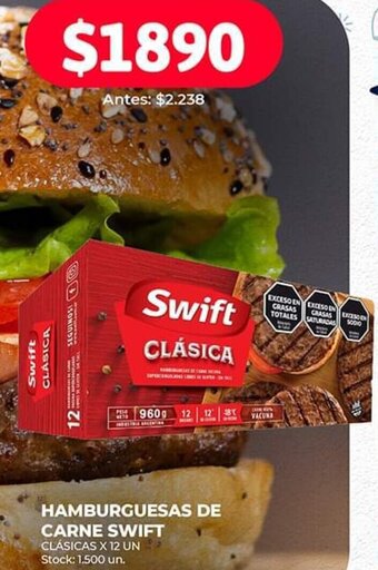Supermercados Tadicor HAMBURGUESAS DE CARNE SWIFT CLÁSICAS X 12 UN oferta