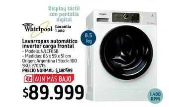 Whirlpool Lavarropas Automático Inverter Carga Frontal