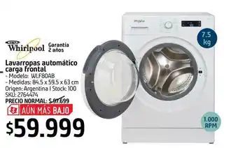 Sodimac Whirlpool Lavarropas Automático Carga Frontal oferta