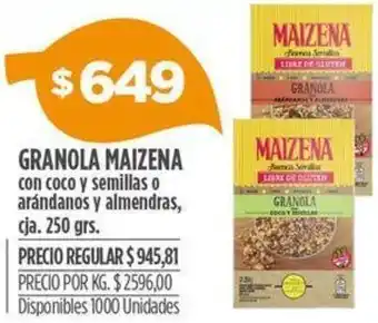 Supermercados Vea GRANOLA MAIZENA con coco y semillas o arándanos y almendras, cja. 250 grs. oferta