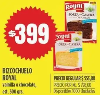 Supermercados Vea BIZCOCHUELO ROYAL vainilla o chocolate, est. 500 grs. oferta