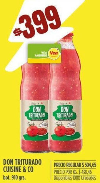 Supermercados Vea DON TRITURADO CUISINE & CO bot. 910 grs. oferta