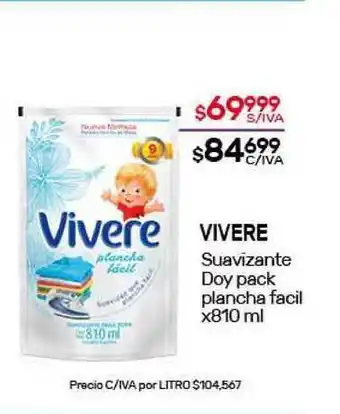 Nini Mayorista Vivere Suavizante Doy Pack plancha facil x810ml oferta