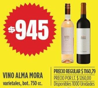 Supermercados Vea VINO ALMA MORA varietales, bot. 750 cc. oferta