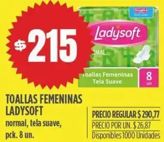 Supermercados Vea TOALLAS FEMENINAS LADYSOFT normal, tela suave, pck. 8 un. oferta