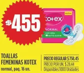 Supermercados Vea TOALLAS FEMENINAS KOTEX normal, paq. 16 un. oferta