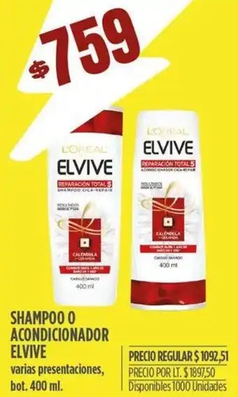 Supermercados Vea SHAMPOO O ACONDICIONADOR ELVIVE varias presentaciones, bot. 400 ml. oferta