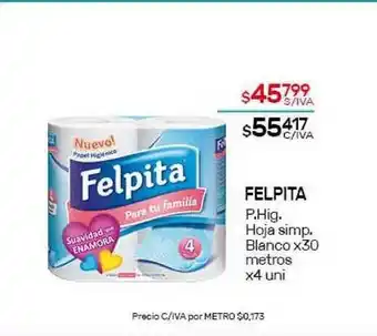 Nini Mayorista Felpita P. Hig. Hoja Simp. Blanco x30 metros x4uni oferta