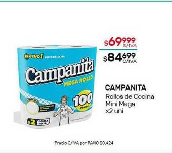 Nini Mayorista Campanita Rollos de Cocina Mini Mega x2 uni oferta