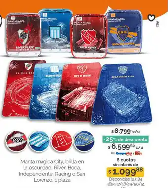 Manta Magica City Brilla En La Oscuridad River Boca Independiente Racing O San Lorenzo 1 Plaza