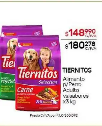 Nini Mayorista Tiernitos Alimento p/Perro Adulto vs. sabores x3kg oferta