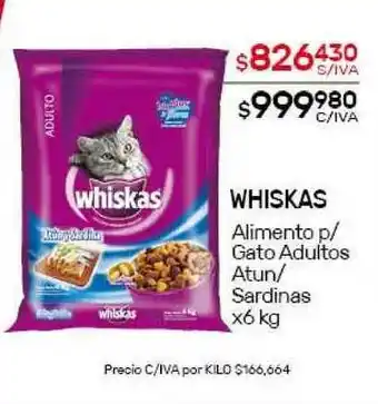 Nini Mayorista Whiskas Alimento p/Gato Adultos Atun/Sardinas x6kg oferta