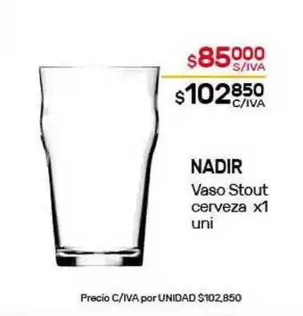 Nini Mayorista Nadir Vaso Stout cerveza x1 uni oferta