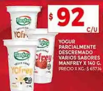 Supermercados DIA Yogur parcialmente descremado varios sabores manfrey oferta