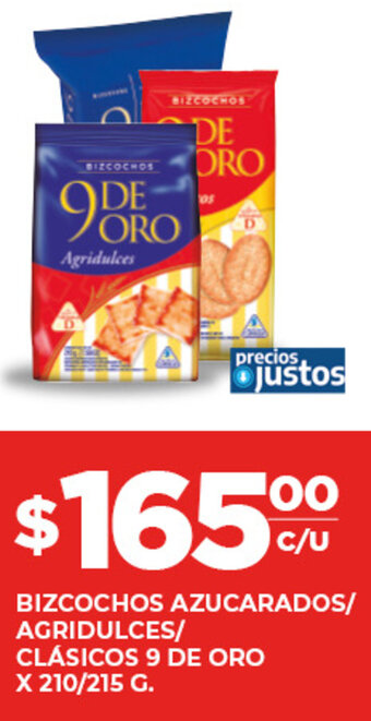 Supermercados DIA BIZCOCHOS AZUCARADOS/ AGRIDULCES/ CLÁSICOS 9 DE ORO X 210/215 G. oferta