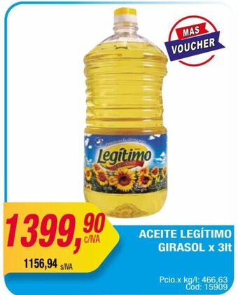 Maxiconsumo ACEITE LEGÍTIMO GIRASOL x 3lt oferta