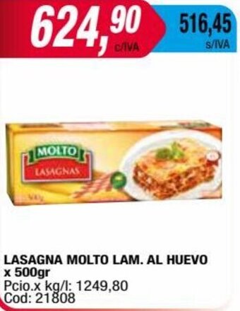 Maxiconsumo LASAGNA MOLTO LAM. AL HUEVO x 500gr oferta