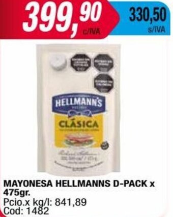Maxiconsumo MAYONESA HELLMANNS D-PACK x 475gr. oferta