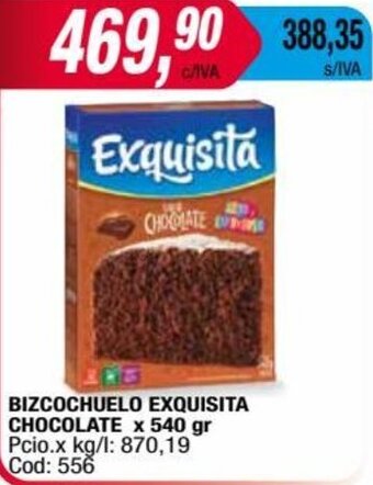 Maxiconsumo BIZCOCHUELO EXQUISITA CHOCOLATE x 540 gr oferta